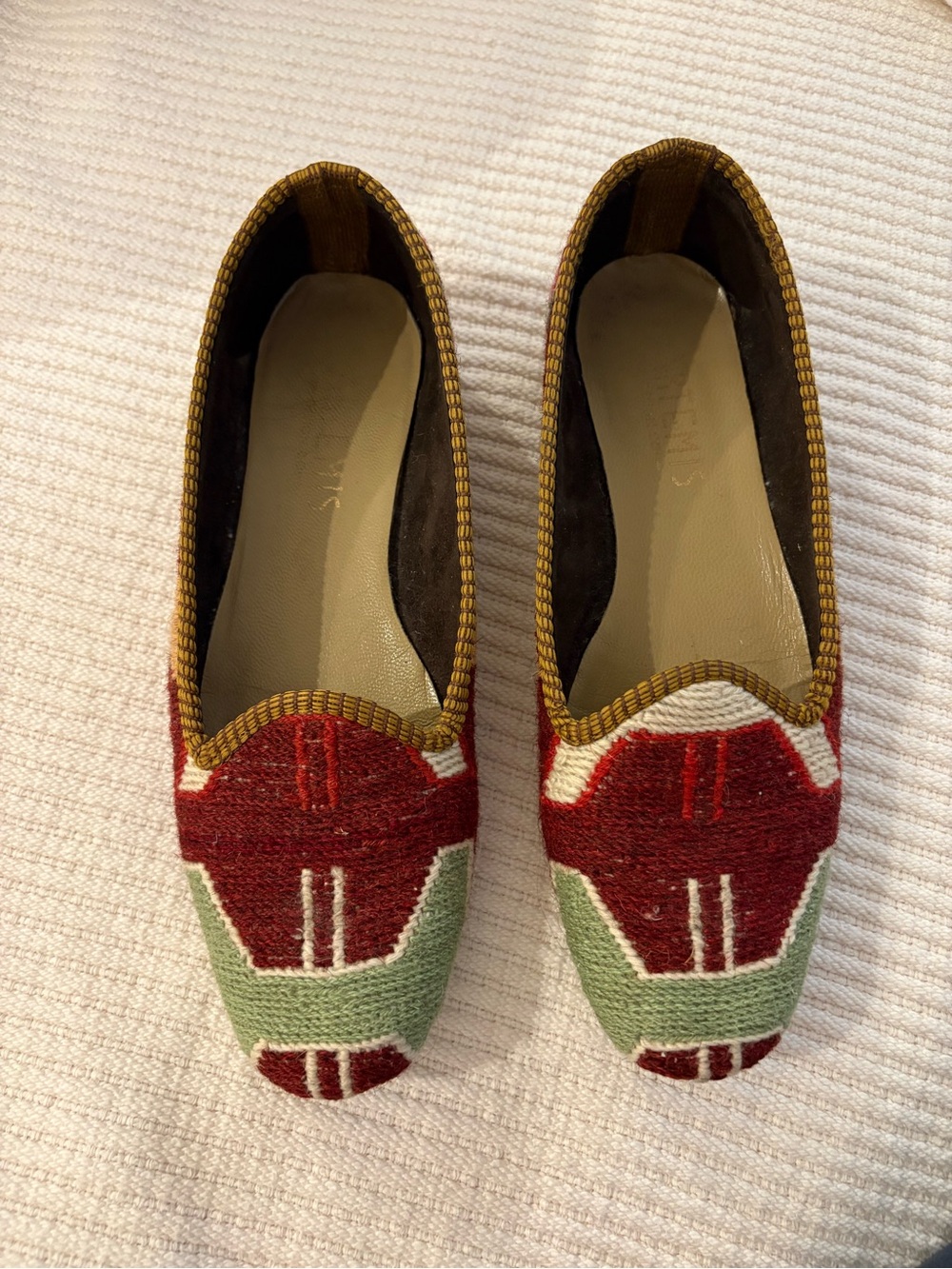 Artemis Design Co. Red and Green Tapestry Slip-On Flats